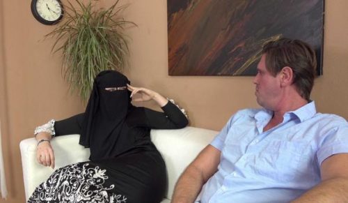 Jealous woman in niqab gets a hard cock – Molly Lee