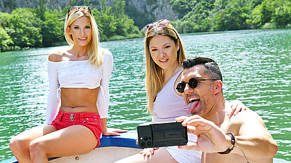 Passport To Paradise Chapter 1: Insatiable Girlfriends Candee Licious And Rebecca Volpetti Share A Strap-On While Vacationing